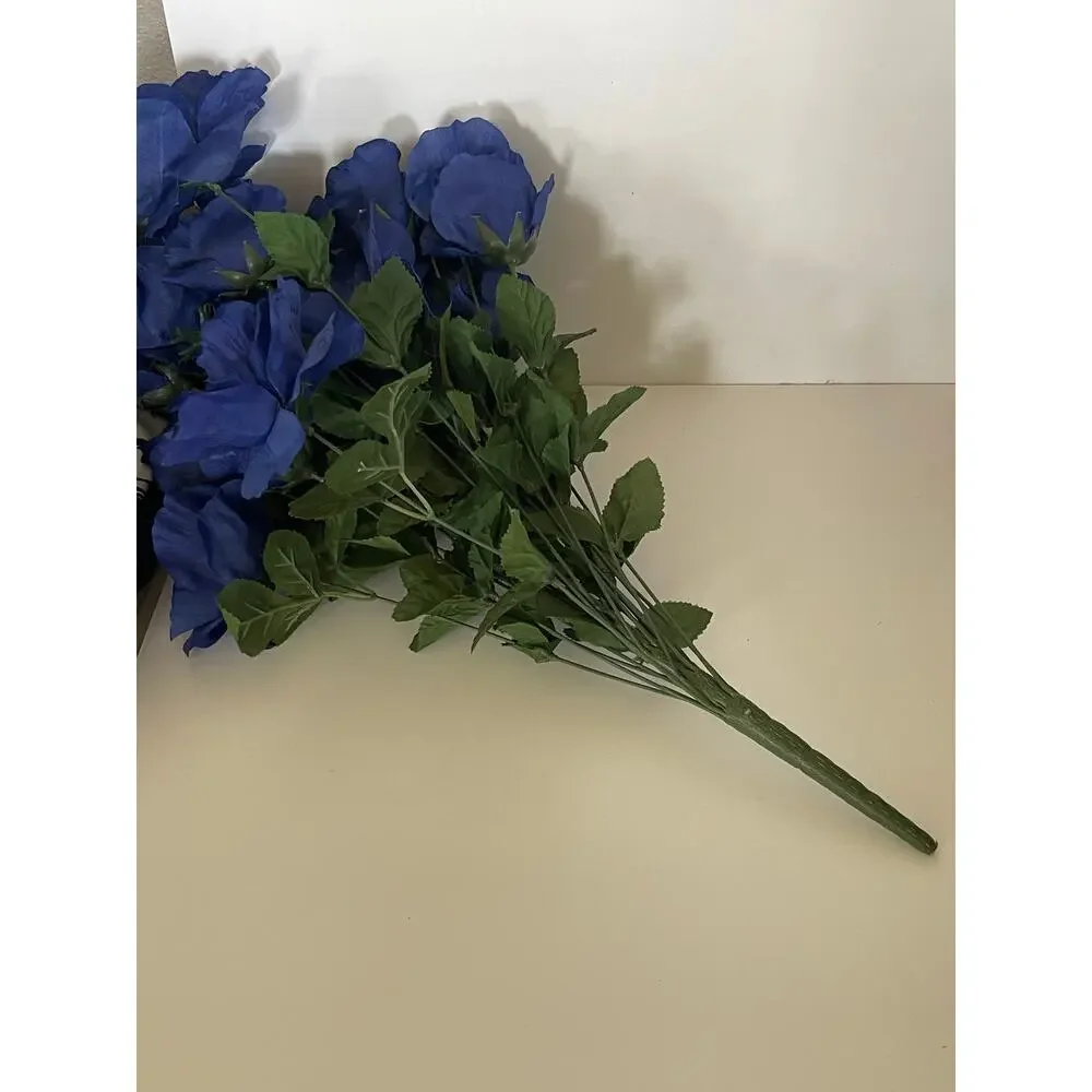 One Bush Of 24 Head Royal Blue Silk Roses